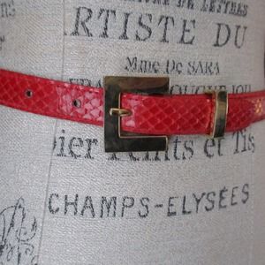 Vintage Sheka Red Snake Skin Belt with Goldtone Buckle Size Medium